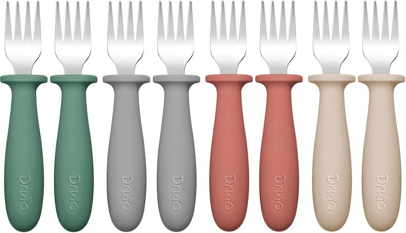 DRKIO 8 Pieces Toddler Forks Set - Baby Forks with Silicone Handle Children safe 18/8 Stainless Steel Toddler Utensils Set for Self Feeding Kids Silverware Anti-Choke Design Food Grade Dishwasher Safe - Image 1